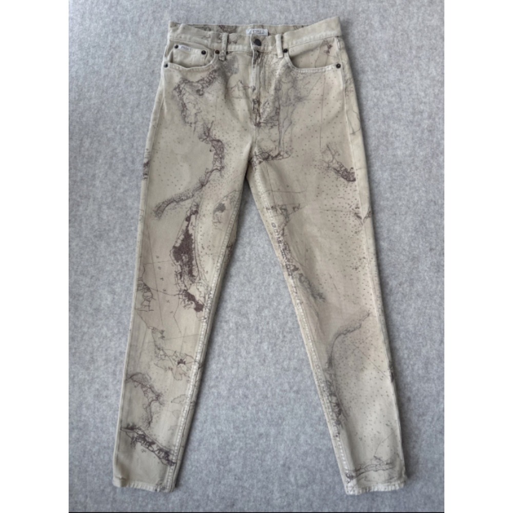 Polo Ralph Lauren Tompkins Atlas Print Skinny Jeans Womens 28 Tan Hi Rise Globe